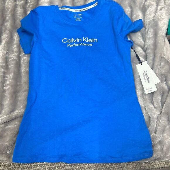 Calvin Klein Performance Women's Logo Tee - Deep Sky Blue Size S - Picture 2 of 3
